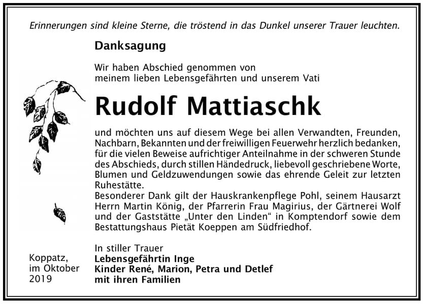 Danksagung Rudolf Mattiaschk