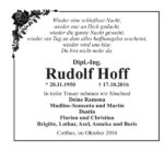 Traueranzeige Rudolf Hoff