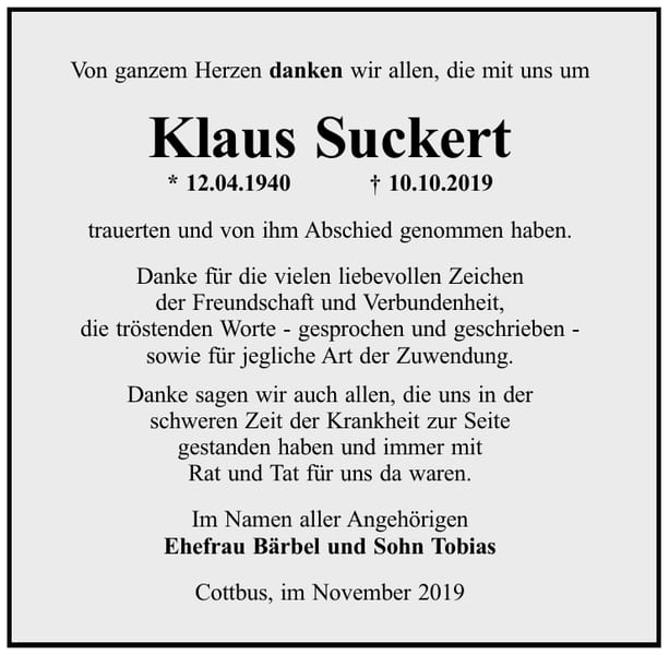 Danksagung Klaus Suckert