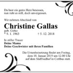 Traueranzeige Christine Gallas, geb. Girke