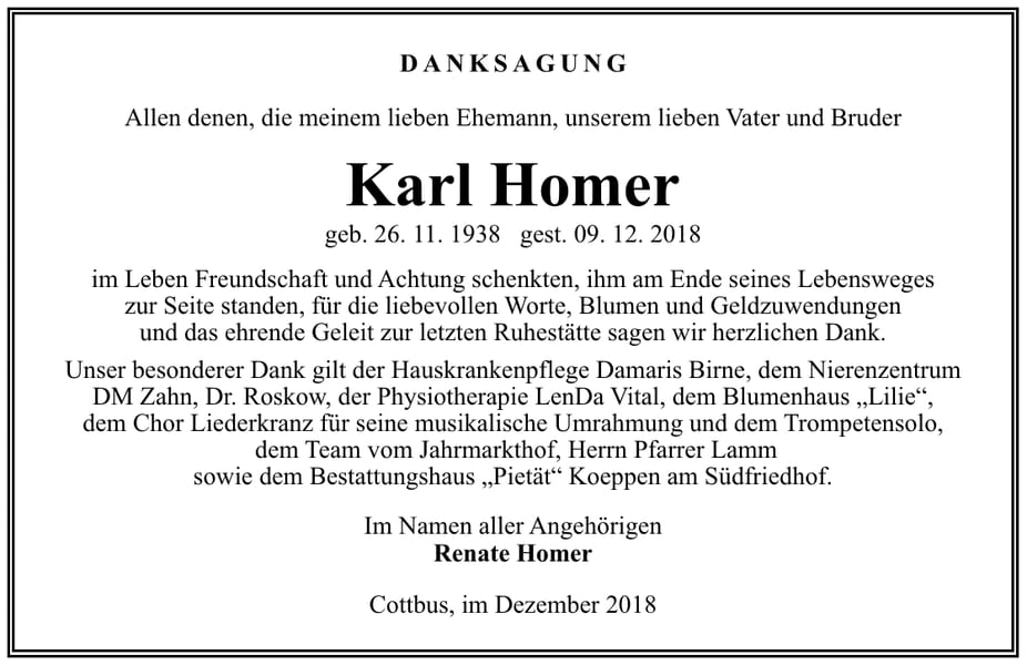 Danksagung Karl Homer
