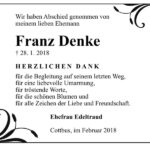 Traueranzeige Franz Denke