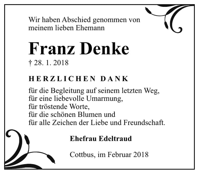 Traueranzeige Franz Denke