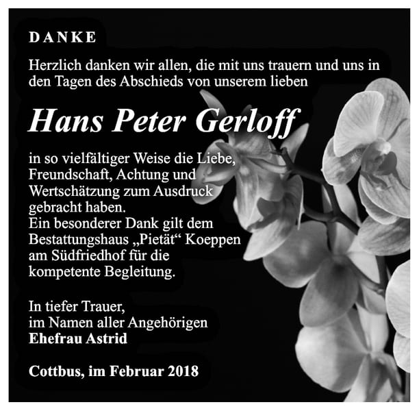 Danksagung Hans Peter Gerloff