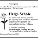 Danksagung Helga Scholz