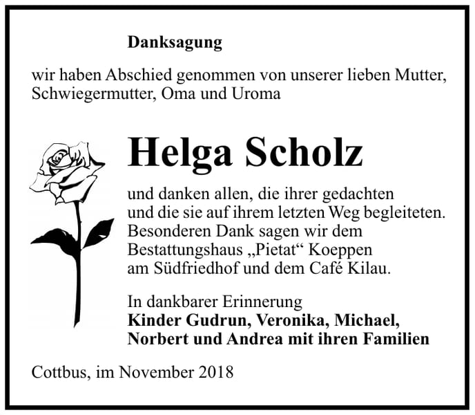 Danksagung Helga Scholz