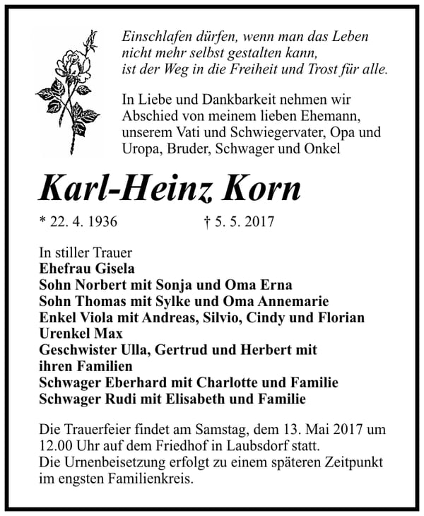 Traueranzeige Karl-Heinz Korn