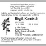 Traueranzeige Birgit Kornisch, geb. Bensch