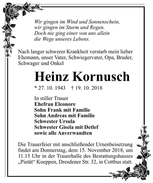 Traueranzeige Heinz Kornusch