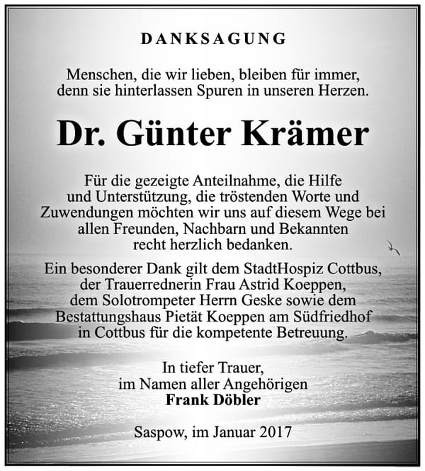 Danksagung Dr. Günter Krämer