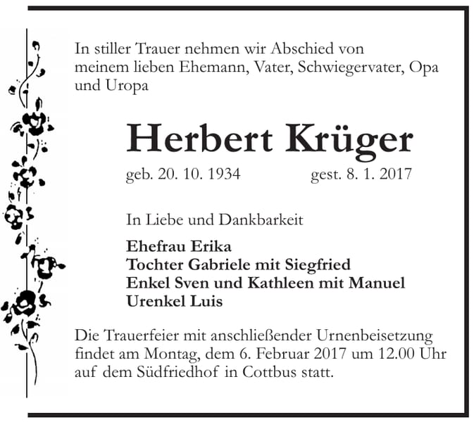 Traueranzeige Herbert Krüger