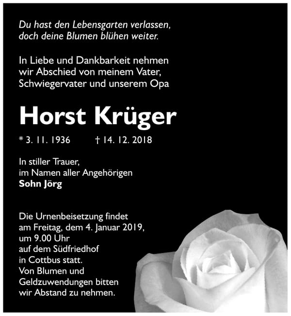 Traueranzeige Horst Krüger