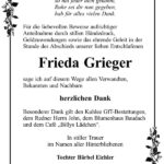 Traueranzeige Frieda Grieger