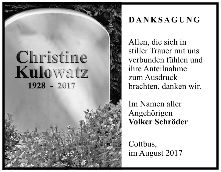Danksagung Christine Kulowatz