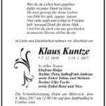 Traueranzeige Klaus Kuntze