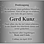 Danksagung Gerd Kunz