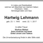 Traueranzeige Hartwig Lehmann