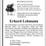 Danksagung Erhard Lehmann