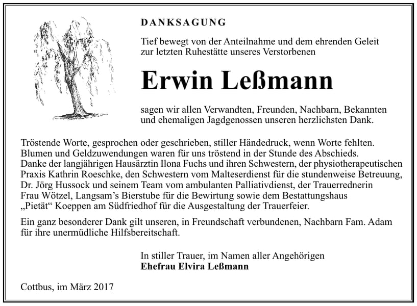 Danksagung Erwin Leßmann