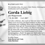 Danksagung Gerda Liebig, geb. Wongrowetzki