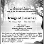 Traueranzeige Irmgard Lieschke