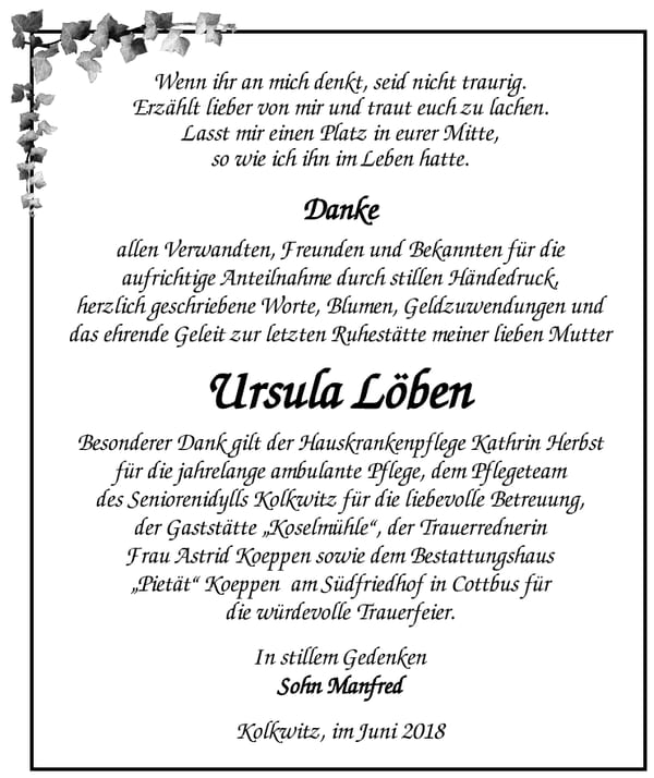 Danksagung Ursula Löben