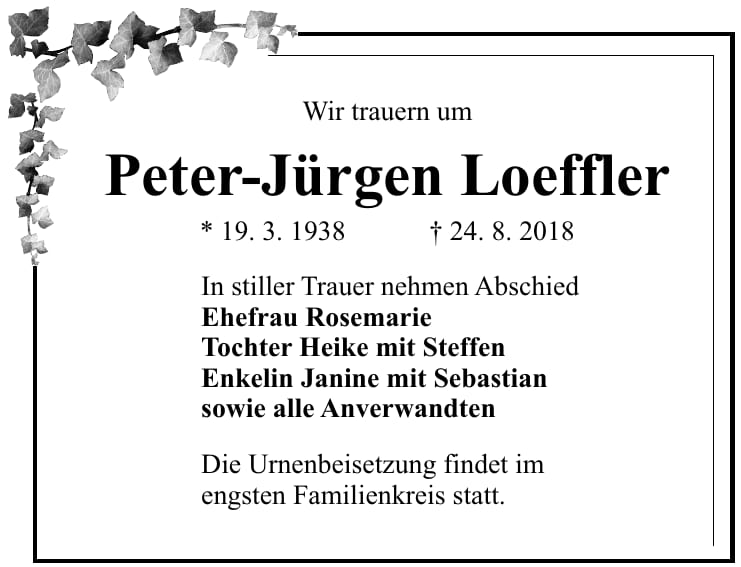 Traueranzeige Peter-Jürgen Loeffler