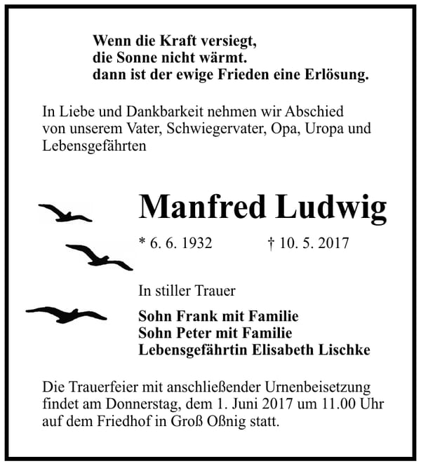 Traueranzeige Manfred Ludwig