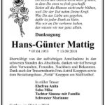Danksagung Hans-Günter Mattig