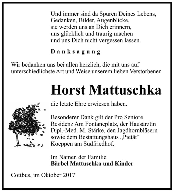 Danksagung Horst Mattuschka