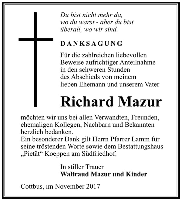 Danksagung Richard Mazur