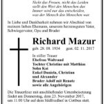 Traueranzeige Richard Mazur