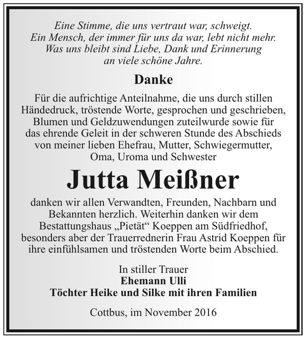 Danksagung Jutta Meißner