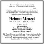 Traueranzeige Helmut Menzel