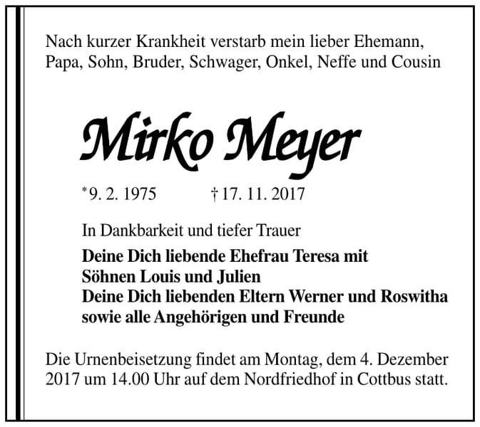 Traueranzeige Mirko Meyer
