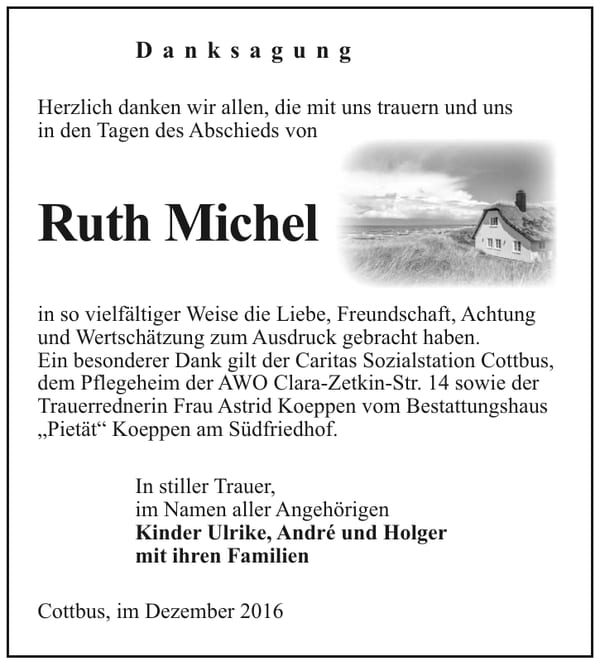 Danksagung Ruth Michel