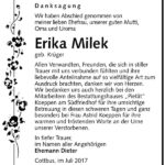 Danksagung Erika Milek, geb. Krüger