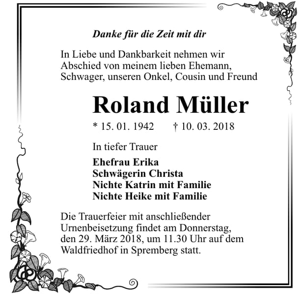Danksagung Roland Müller