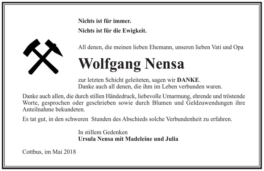 Danksagung Wolfgang Nensa