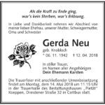 Traueranzeige Gerda Neu geb. Knobloch
