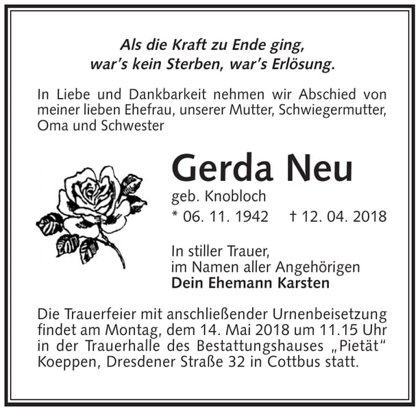 Traueranzeige Gerda Neu geb. Knobloch