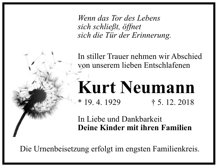 Traueranzeige Kurt Neumann