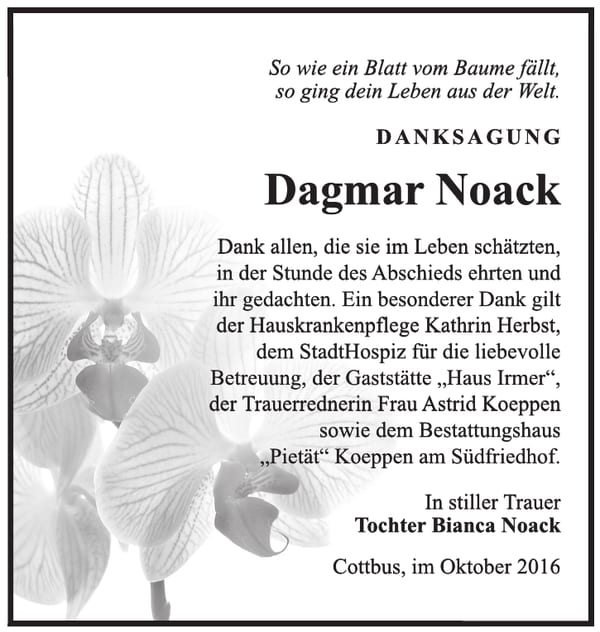 Danksagung Dagmar Noack