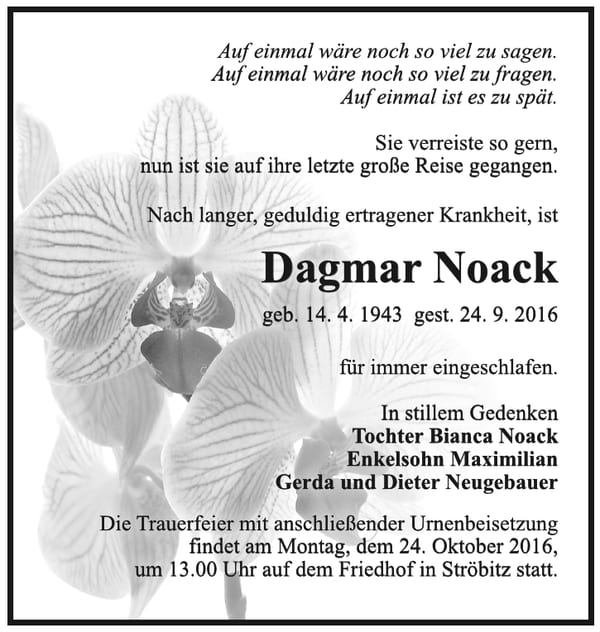 Traueranzeige Dagmar Noack