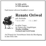 Traueranzeige Renate Oriwol, geb. Kschenka