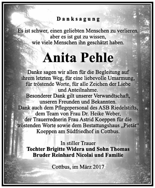Danksagung Anita Pehle
