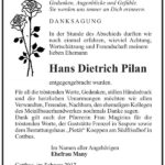 Danksagung Hans Dietrich Pilan