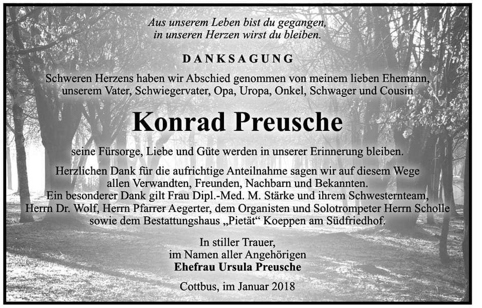 Danksagung Konrad Preusche