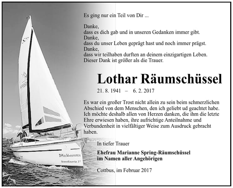 Danksagung Lothar Räumschüssel