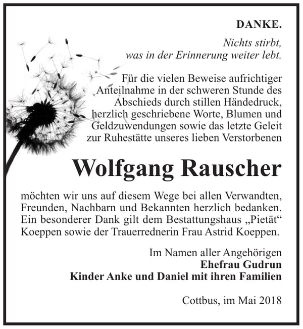 Danksagung Wolfgang Rauscher